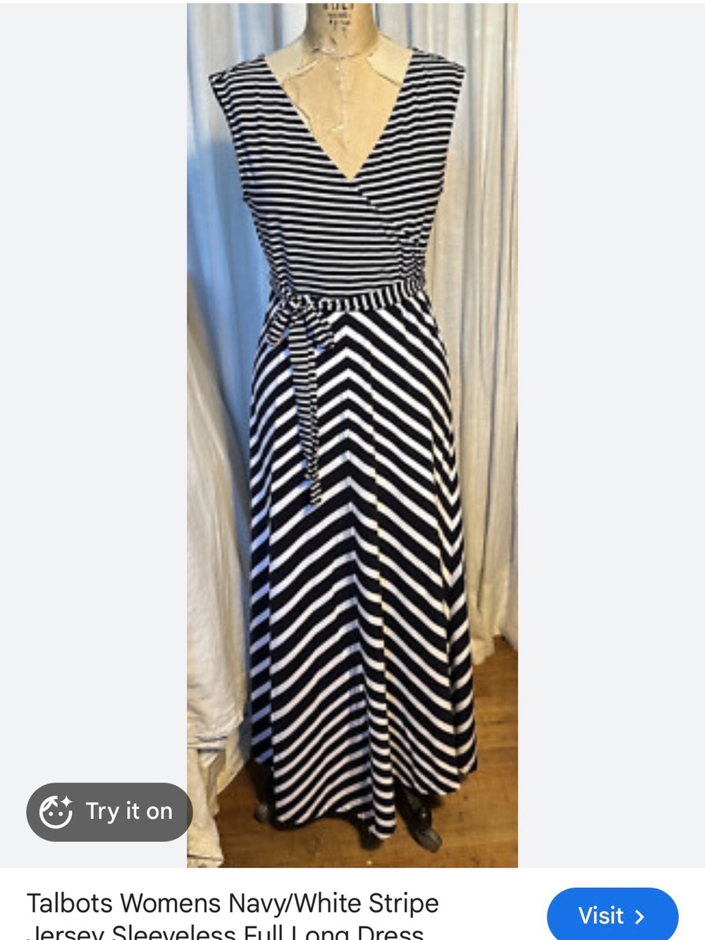 Talbots Navy and White Striped Wrap-Front Dress